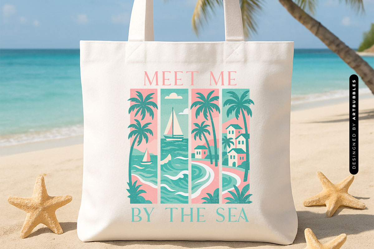 Meet Me By The Sea - Summer Sublimation PNG Tote Bag Mockup Image.jpg