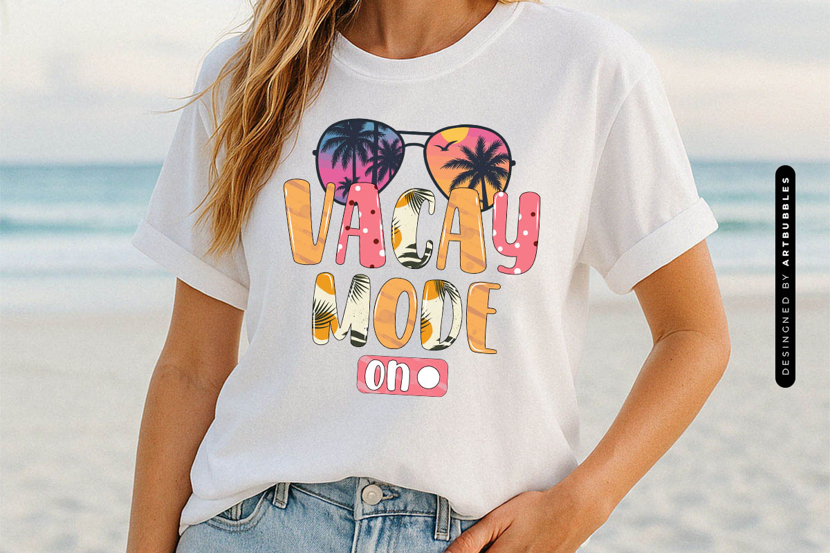 Vacay Mode On - Summer Sublimation PNG Tshirt Mockup Image.jpg