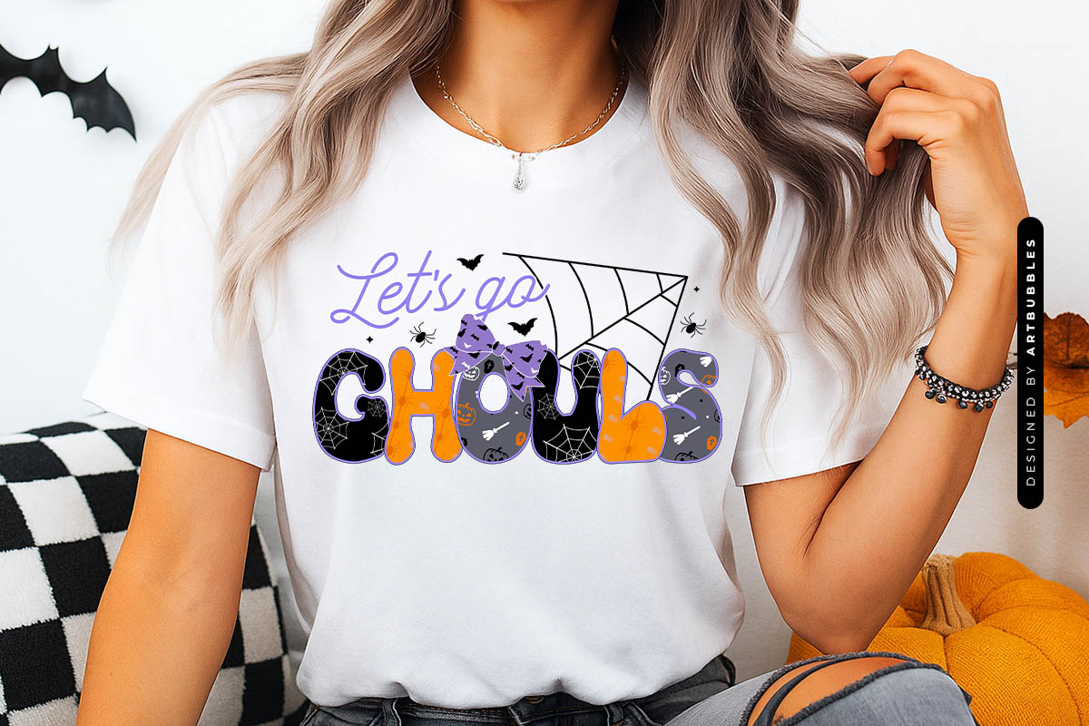Let's Go Ghouls - Coquette Retro Halloween Sublimation Shirt Mockup Image.jpg