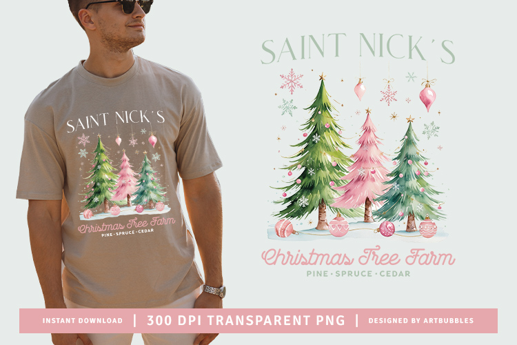 Pink Saint Nick's Christmas Tree Farm PNG Sublimation
