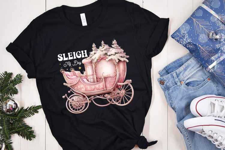 Sleigh All Day - Pink Christmas Sublimation PNG Shirt Mockup Image.jpg