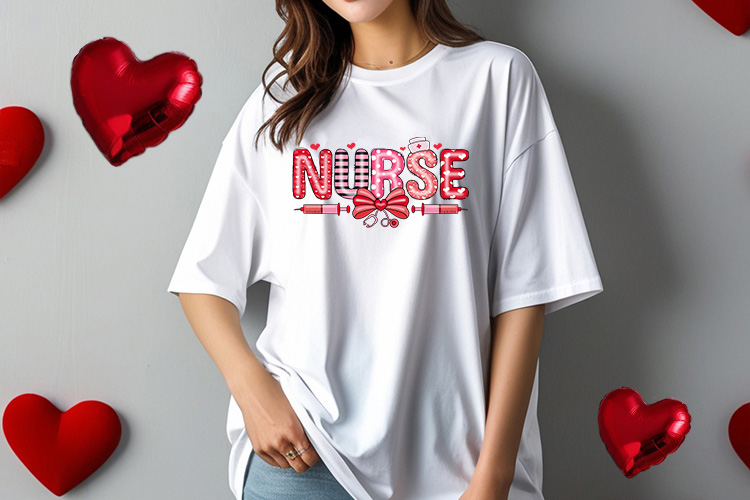Coquette Nurse Valentine's Day Sublimation Tshirt Mockup Image.jpg