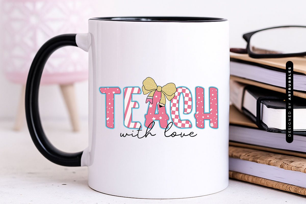 Teach with Love - Retro Teacher PNG Sublimation Mug Mockup Image.jpg