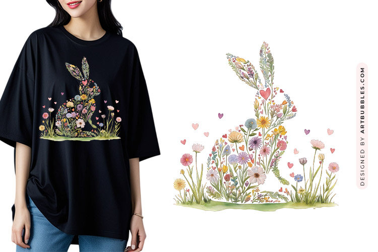 Cute Easter Floral Bunny Clipart Png