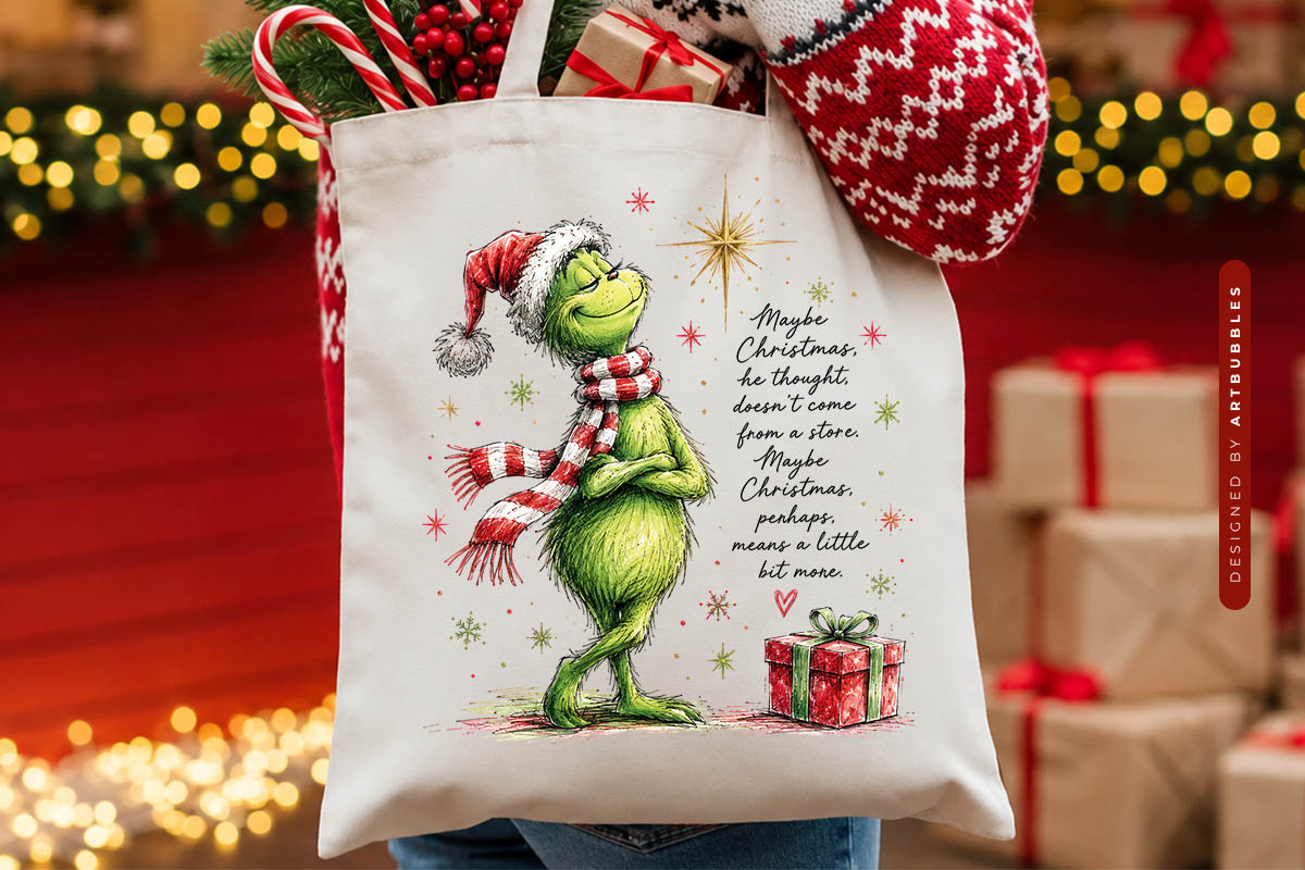 Funny Grinch Christmas PNG Sublimation Tote Mockup Image.jpg