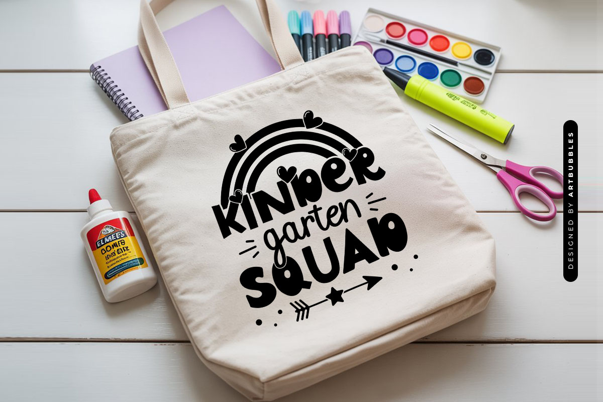 Kindergarten Squad - Back to School SVG Tote Mockup Image.jpg