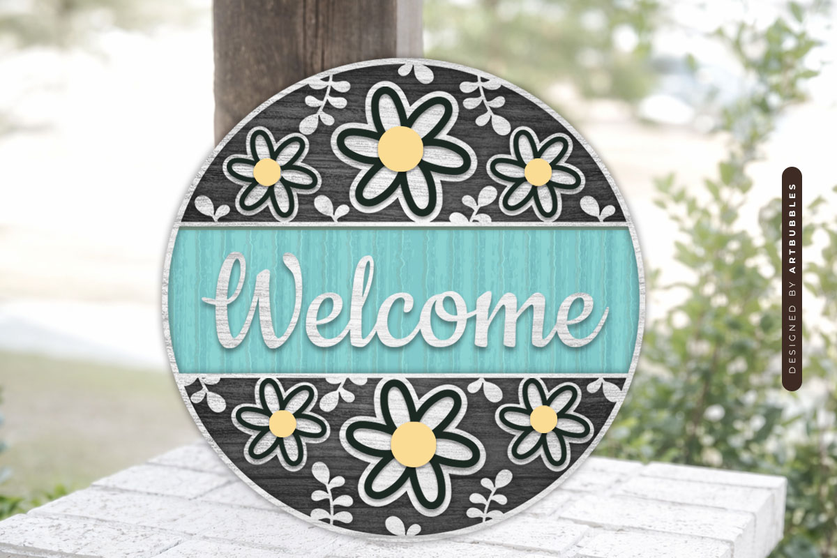 Welcome Flower Pattern Round Door Sign SVG Image 2.jpg