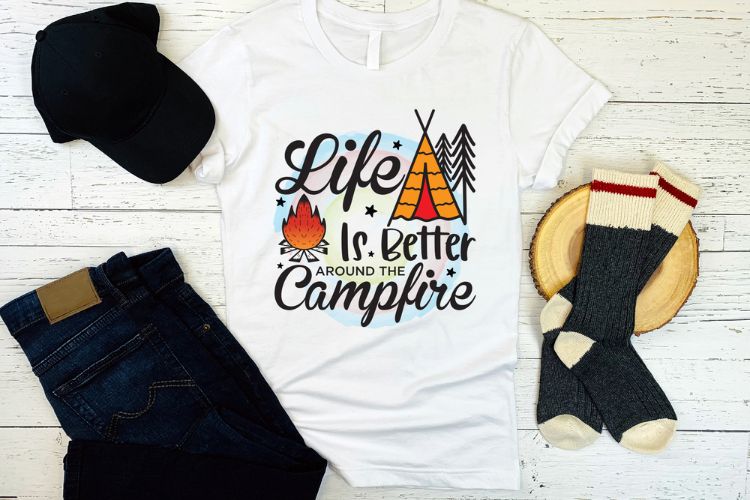 Life is Better Around the Campfire - Camping PNG Shirt Mockup Image.jpg
