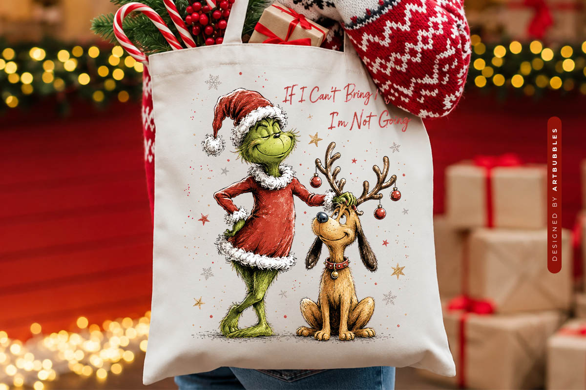Christmas Grinch Dog Sublimation PNG Tote Mockup Image.jpg