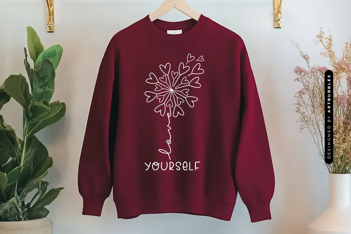 Love Yourself - Heart Dandelion SVG Vector Sweatshirt Mockup Image 2.jpg