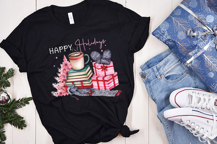 Happy Holidays - Pink Christmas Sublimation Design Shirt Mockup Image.jpg
