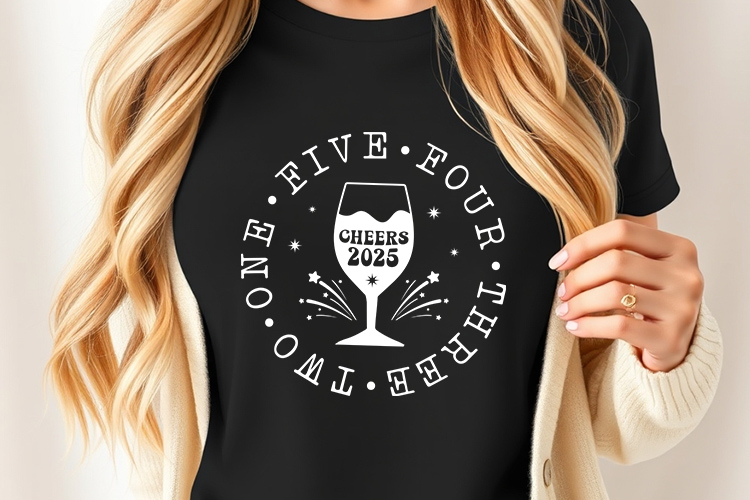 Five Four Three Two One Cheers 2025 - New Years SVG Shirt Mockup Image.jpg