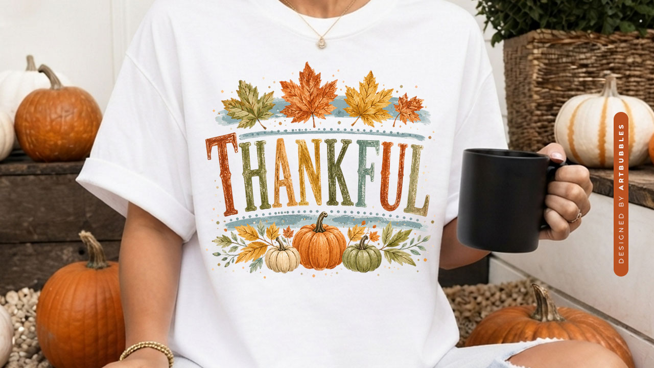 Striped Thank Fall PNG Sublimation Tshirt Mockup Image.jpg