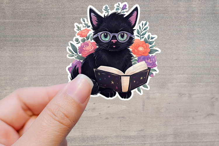 Cute Black Cat Reading Books Stickers Preview 02.jpg