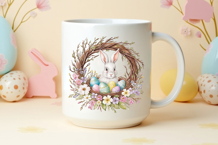 Easter Floral Bunny And Egg Wreath Clip Art Mug Mockup Image.jpg