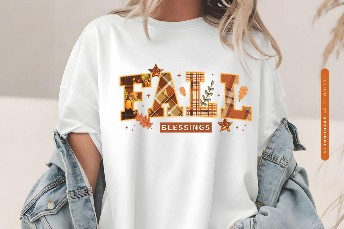Fall Blessings Preppy Sublimation PNG Shirt Mockup Image.jpg
