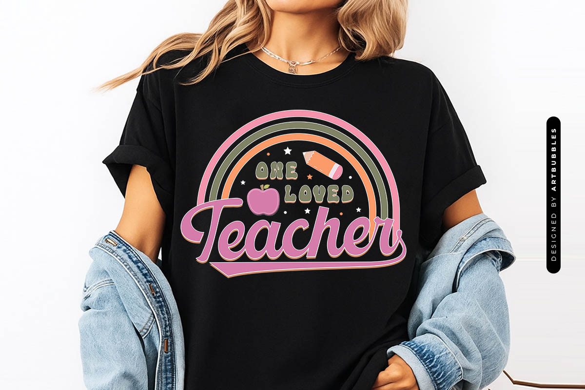 One Loved Teacher Retro Sublimation Design T-shirt Mockup Image.jpg