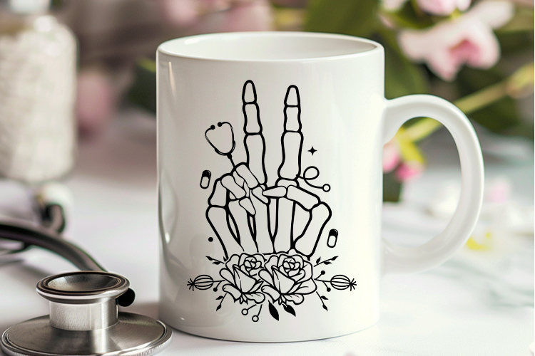 Floral Skeleton Hand with Medical Tools Clipart SVG File Mug Mockup Image.jpg