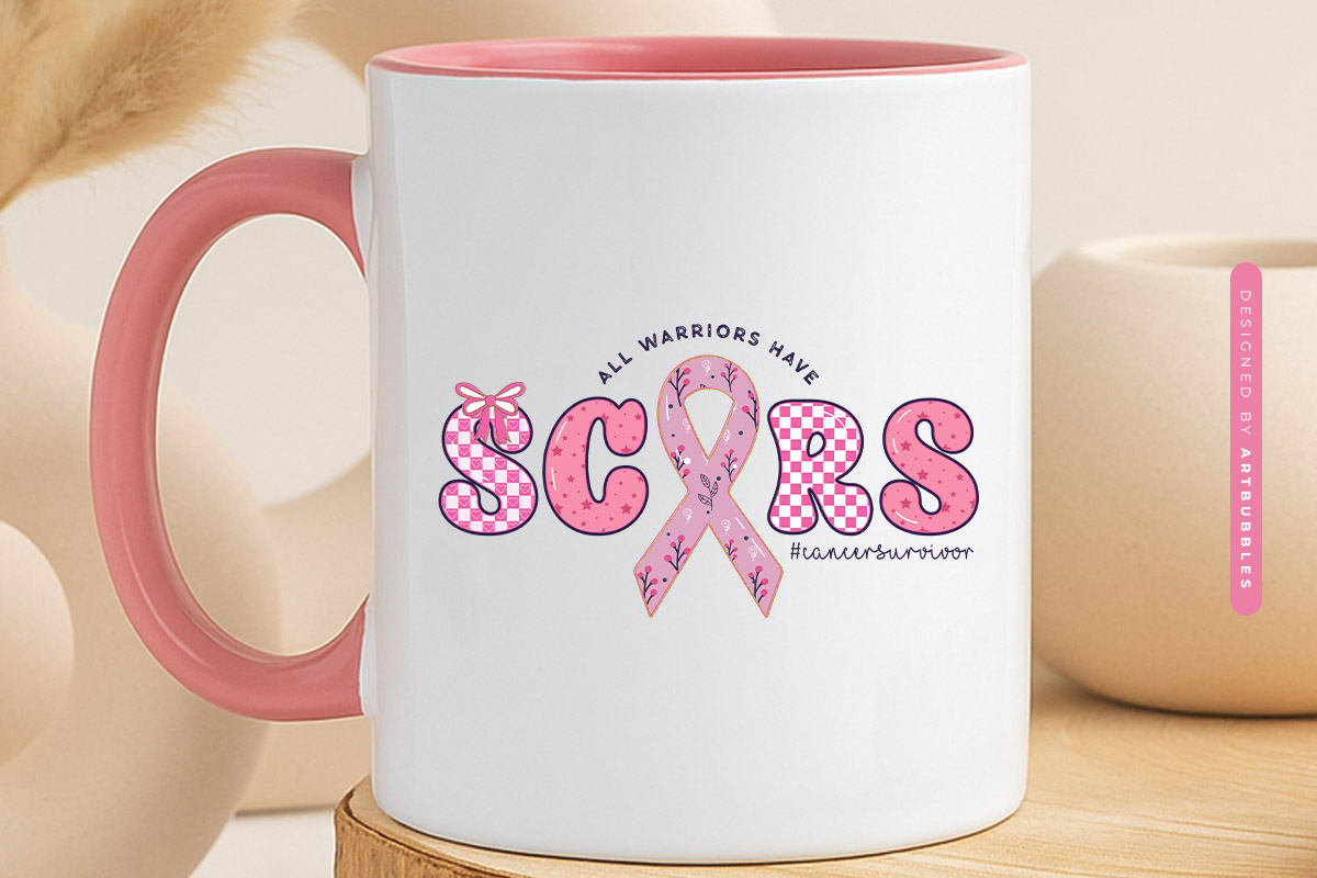 All Warriors Have Scars - Coquette Breast Cancer Sublimation Mug Mockup Image.jpg