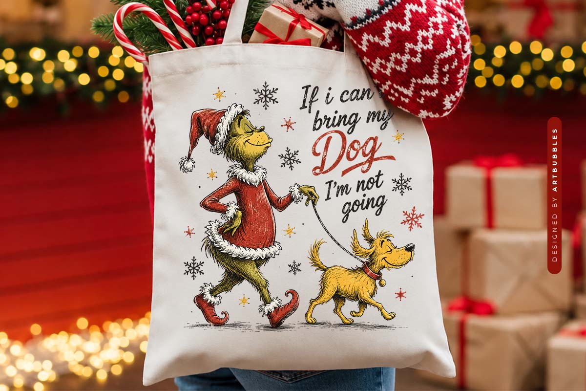 Funny Grinch Christmas Dog Sublimation PNG Tote Mockup Image.jpg