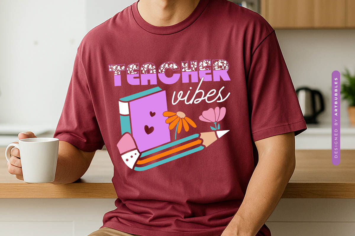 Floral Teacher Vibes SVG Tshirt Mockup Image.jpg