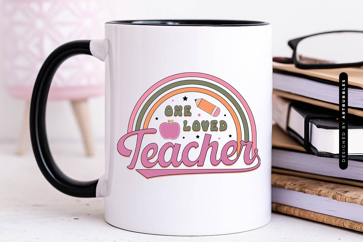 One Loved Teacher Retro Sublimation Design Mug Mockup Image.jpg