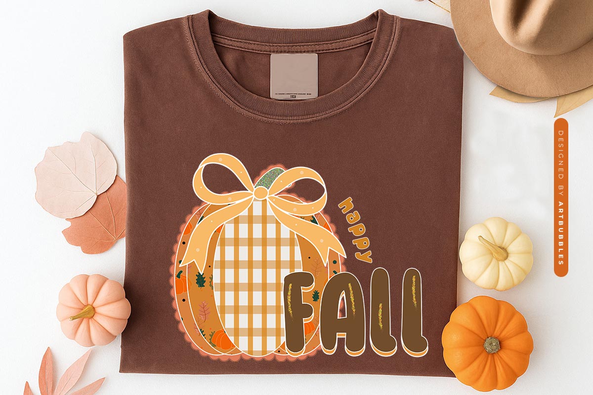 Preppy Happy Fall Coquette Bow Sublimation Tshirt Mockup image.jpg
