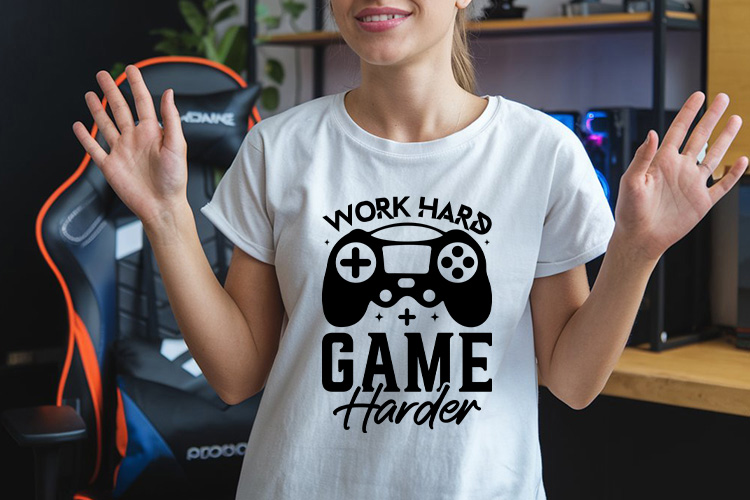 Work Hard Game Harder SVG Vector Shirt Mockup Image.jpg