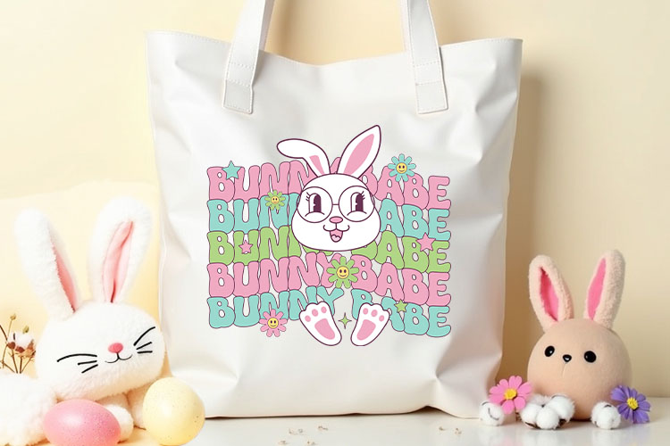 Bunny Babe - Retro Easter Sublimation PNG Tote Mockup Image.jpg