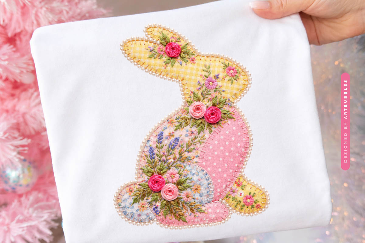 Floral Patchwork Yarn Bunny Easter PNG tote Mockup Image.jpg