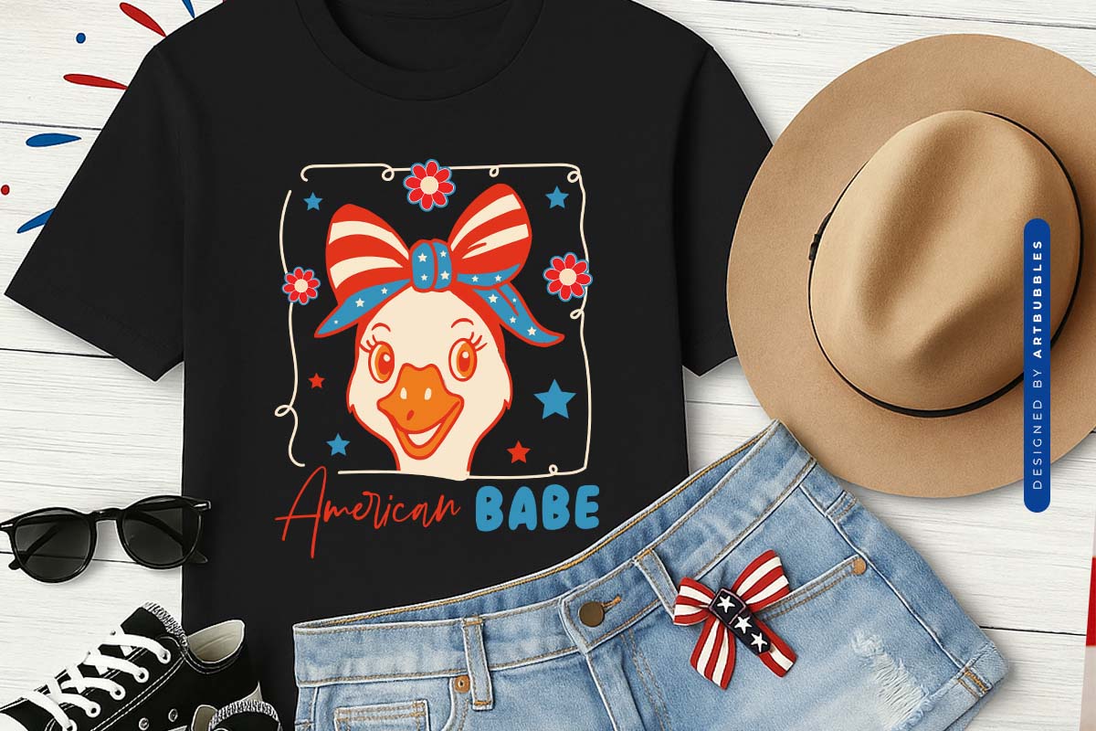American Babe - Cute 4th of July Sublimation Shirt Mockup Image.jpg