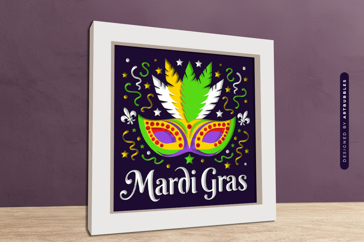 Layered Mardi Gras Mask Shadow Box SVG