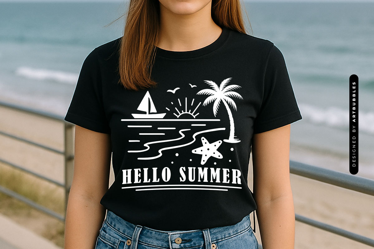Hello Summer SVG for Cricut and Silhouette T-shirt Mockup Image.jpg