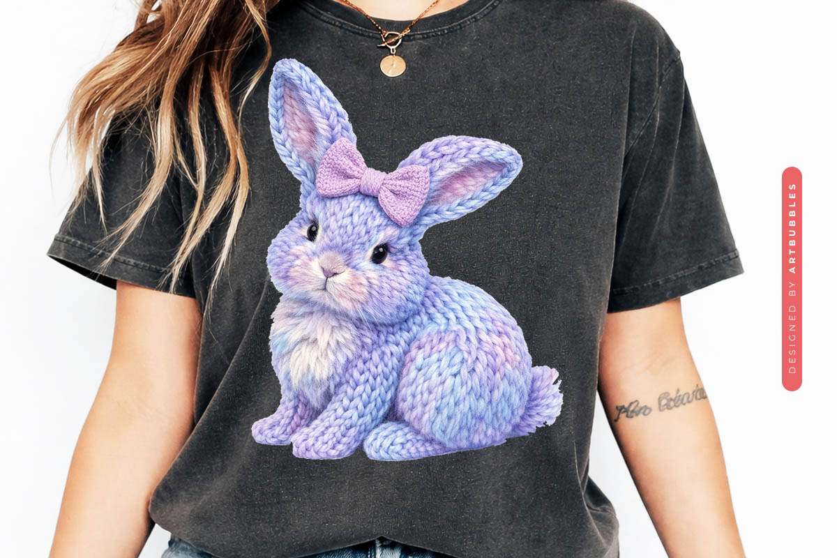 Faux Embroidery Bunny Easter PNG Tshirt Mockup Image.jpg