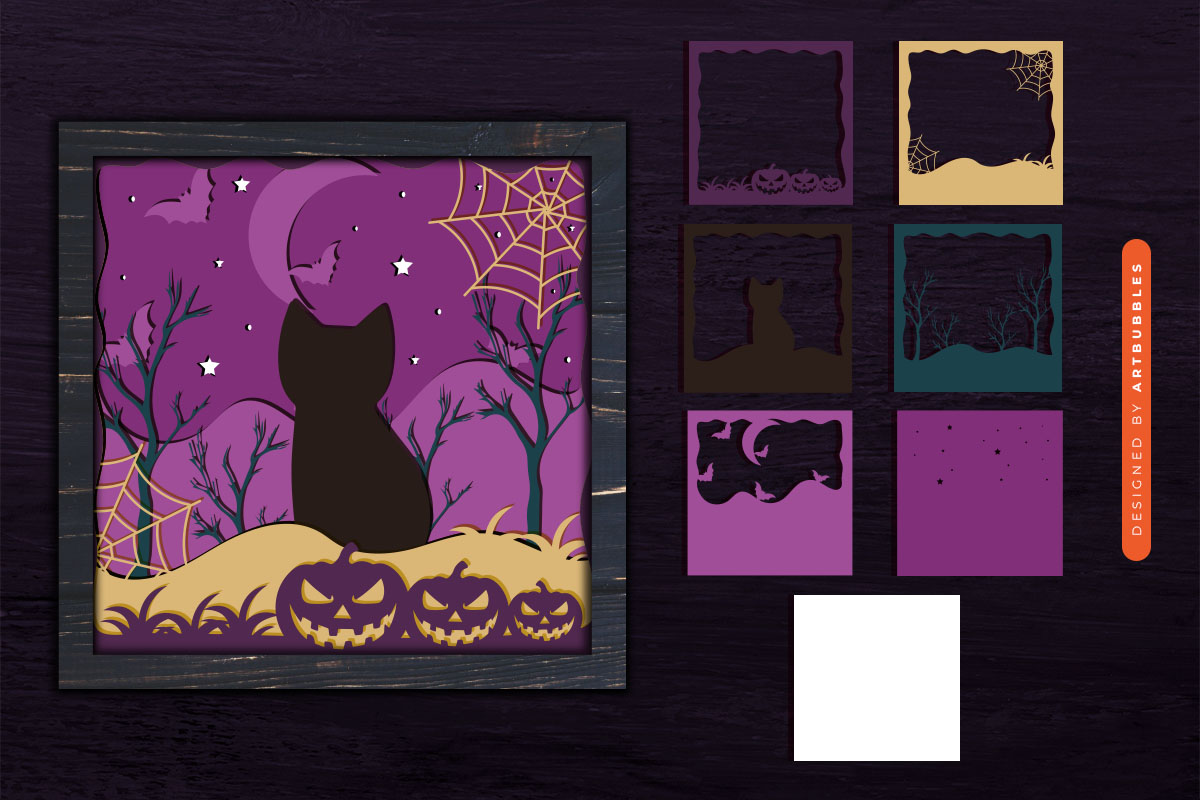 Black Cat Halloween Layered Shadow Box SVG Image.jpg