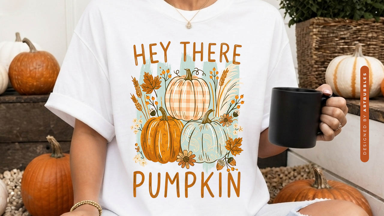 Hey There Pumpkin - Striped Fall Sublimation PNG T-shirt Mockup Image.jpg