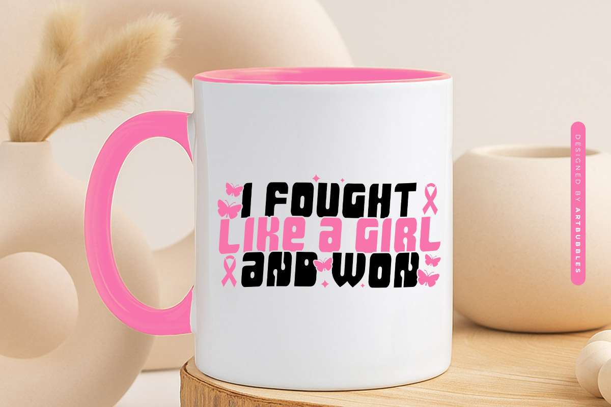 I Fought Like a Girl and Won - Breast Cancer Retro SVG Mug Mockup Image.jpg