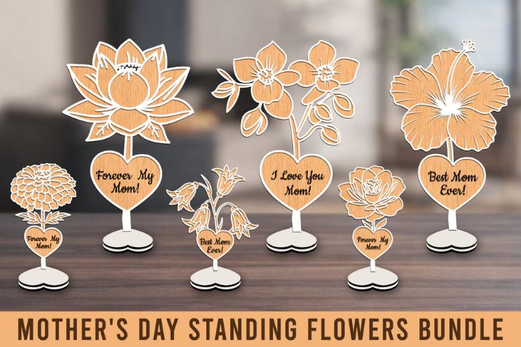 Mothers Day Standing Flower SVG PNG Bundle