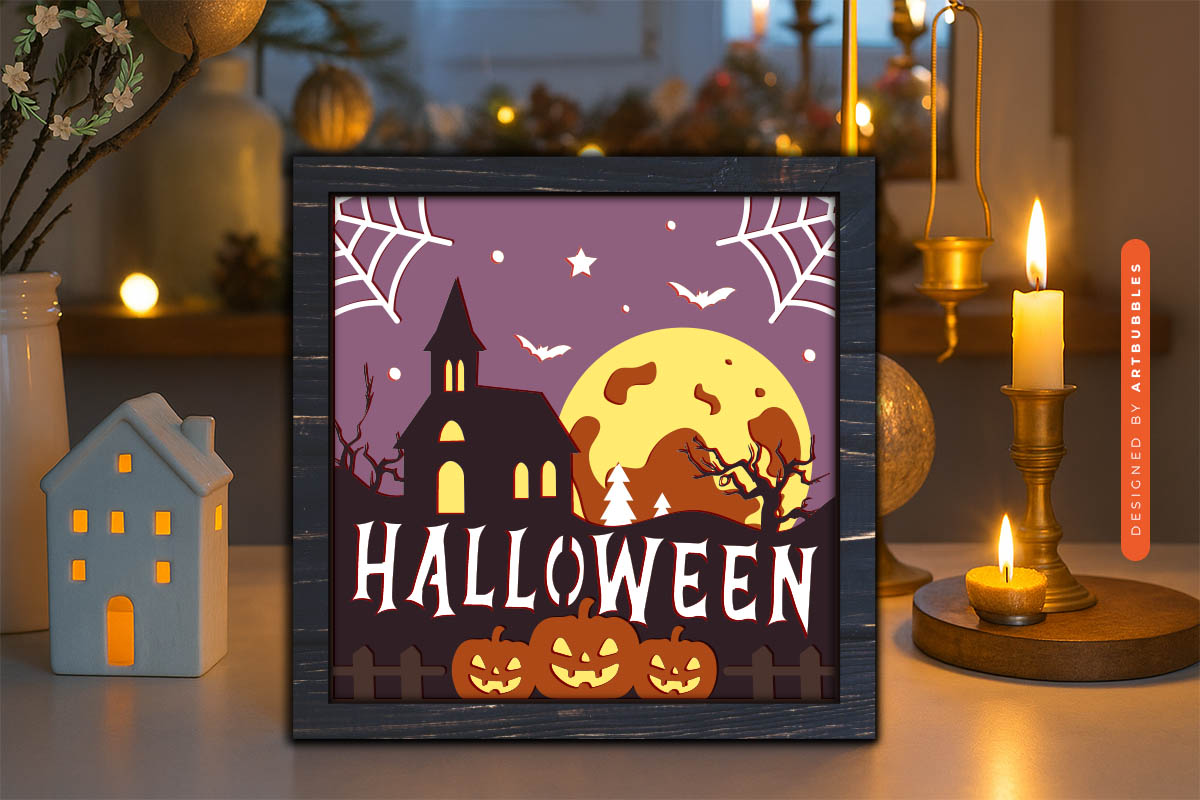 Spooky Halloween Papercut Shadow Box SVG