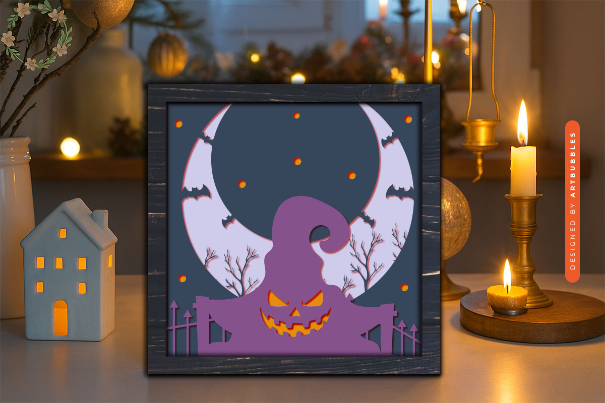 3D Halloween Witch Paper Cut Shadow Box SVG