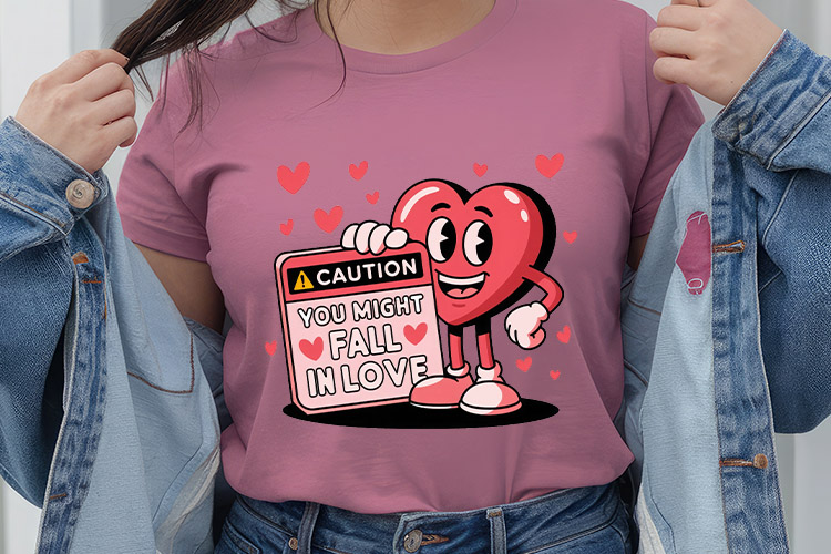 Caution You Might Fall in Love - Retro Valentine Sublimation Shirt Mockup Image.jpg