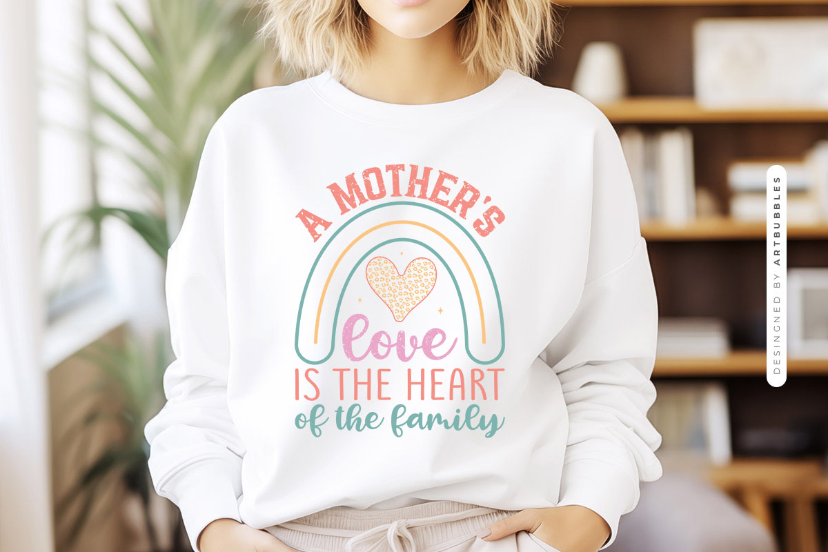 A Mother's Love is the Heart of the Family Sublimation Tshirt Mockup Image.jpg