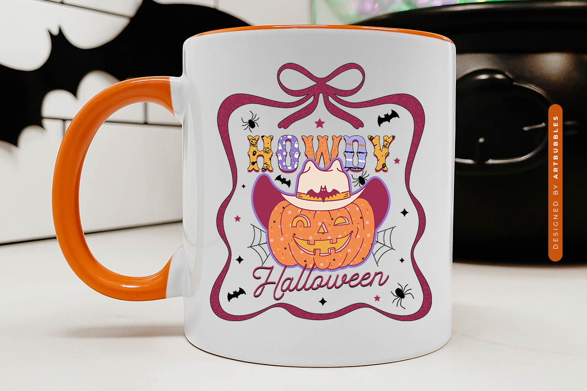 Howdy Halloween Coquette Bow Sublimation Mug Mockup Image.jpg