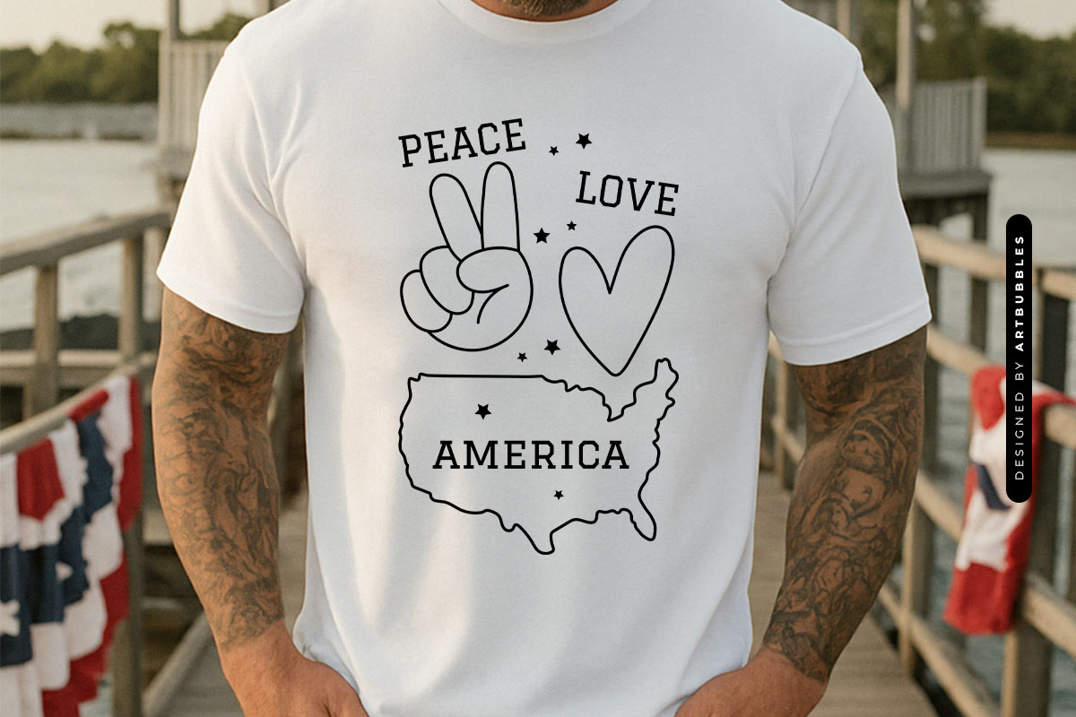 Peace Love America - 4th of July SVG Design T-shirt Mockup Image.jpg