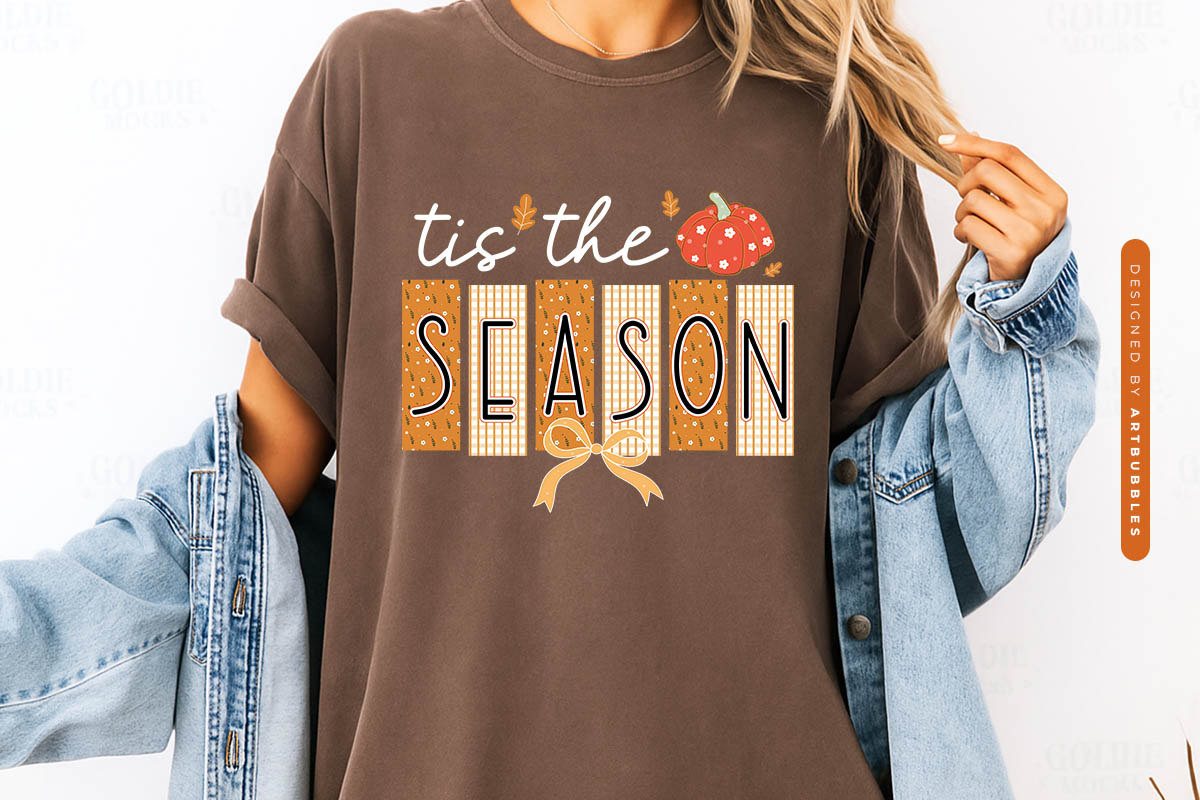 Tis the Season - Coquette Fall Sublimation PNG Shirt Mockup image.jpg