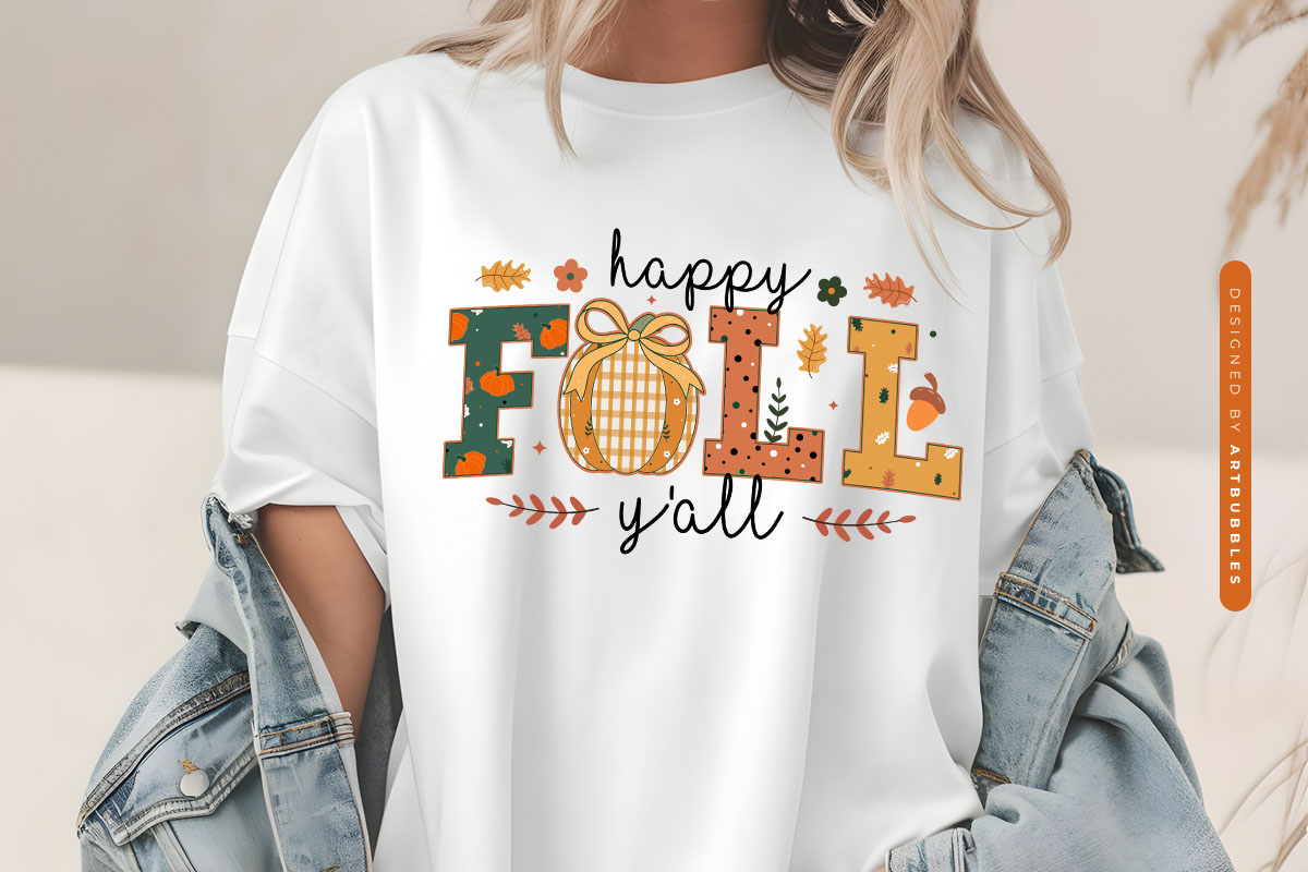 Preppy Happy Fall Y'all Sublimation PNG T-shirt Mockup Image.jpg