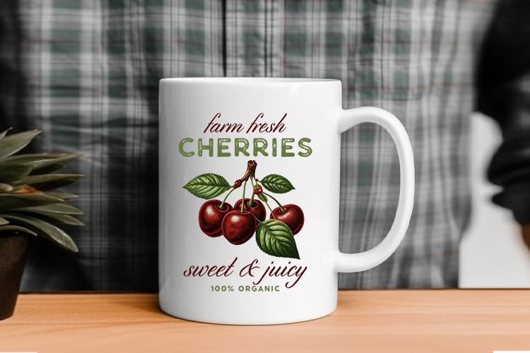 Farm Fresh Cherries - Vintage Fruit Sublimation PNG Mug Mockup Image.jpg