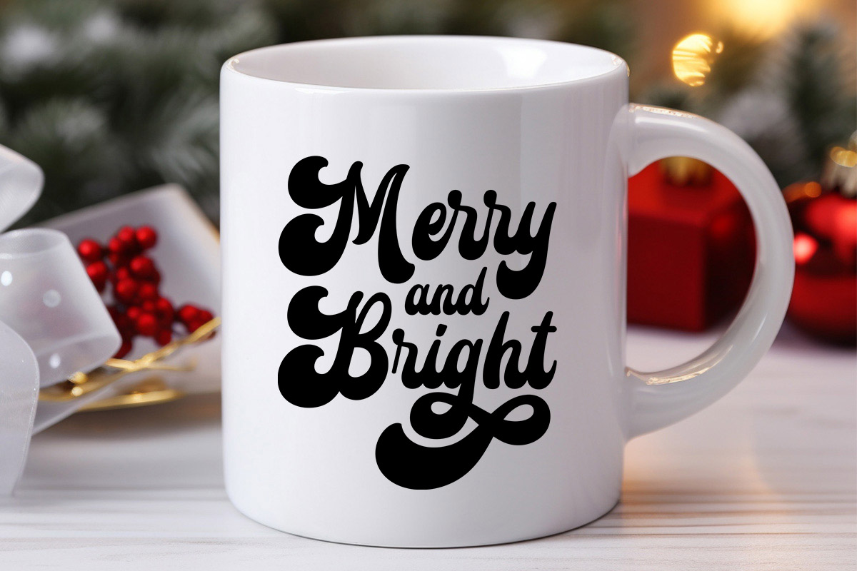 Merry and Bright - Christmas Retro SVG File Mug Mockup image.jpg