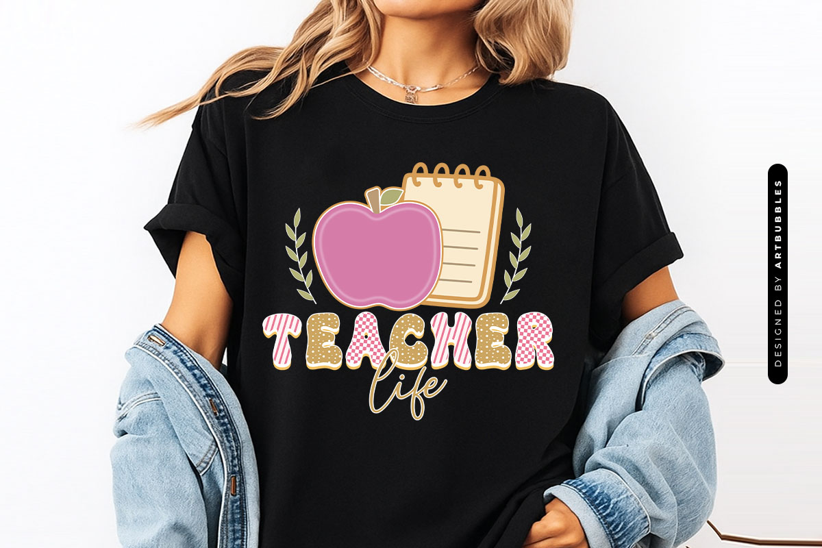 Retro Teacher Life Sublimation Transfer Tshirt Mockup Image.jpg