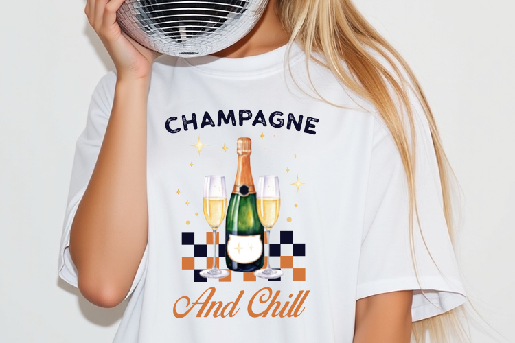 Champagne and Chill - New Year Sublimation PNG Shirt Mockup Image.jpg